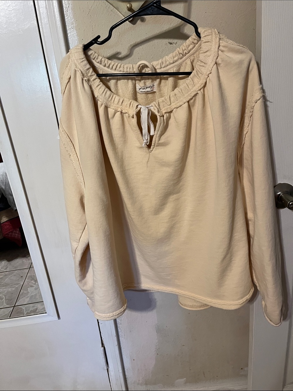 Free People Cream Off-Shoulder Tie Sweatshirt
